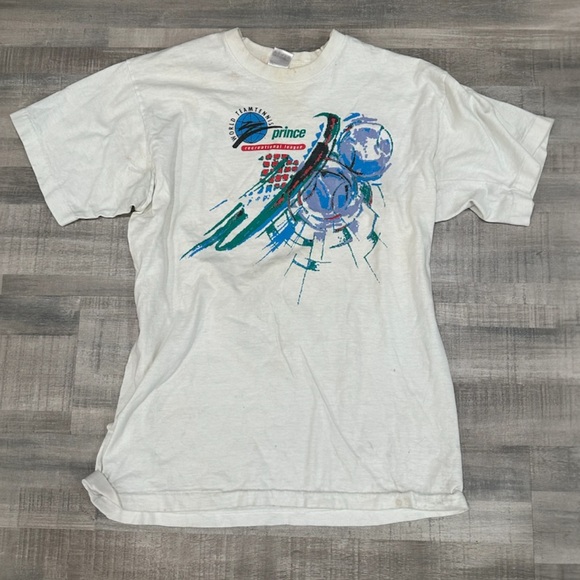 90s Fruit of the Loom White Graphic Men's T-Shirt Tennis - Picture 1 of 8